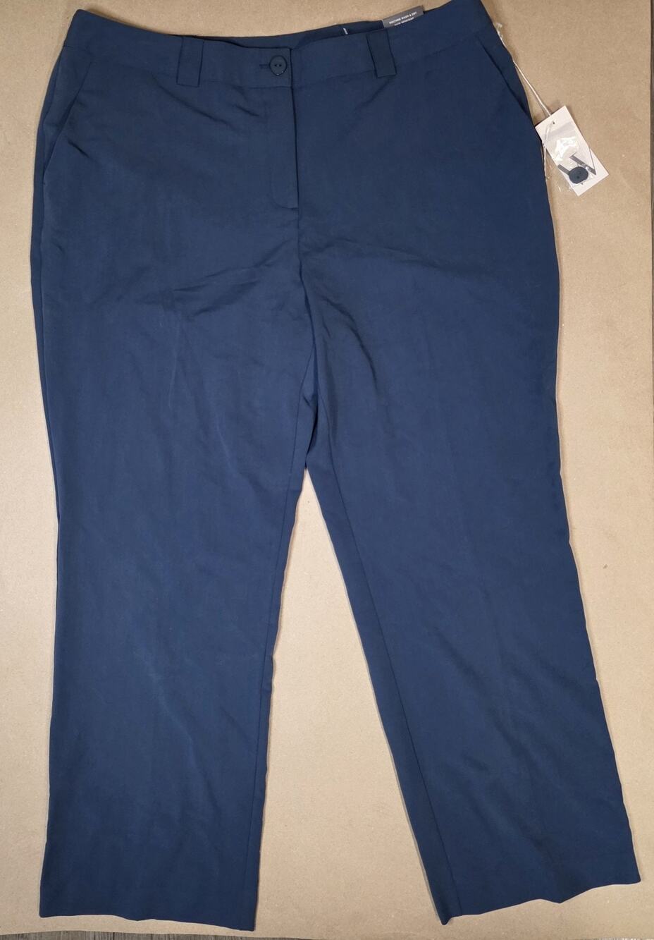 Worthington Womens Straight Leg Dress Pants High Rise Blue Size 18W Pockets NWT